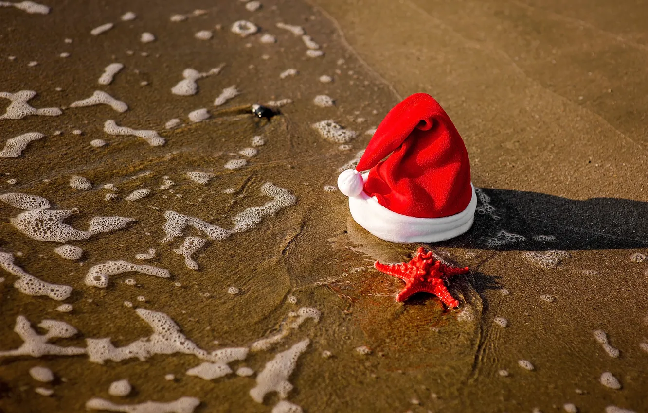 Фото обои песок, море, пляж, Рождество, Новый год, christmas, new year, beach
