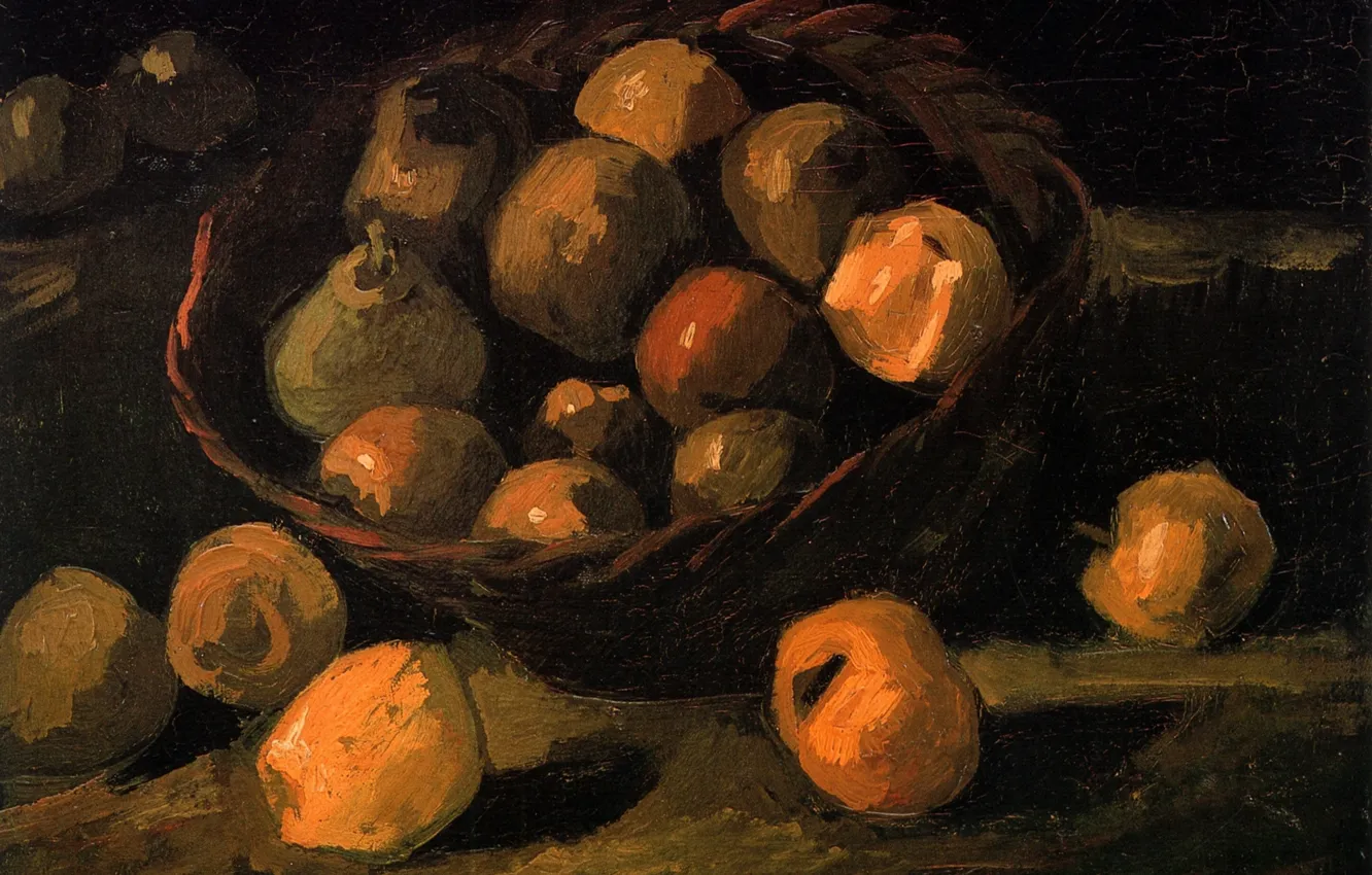 Фото обои корзина, яблоки, груши, Vincent van Gogh, Basket of Apples