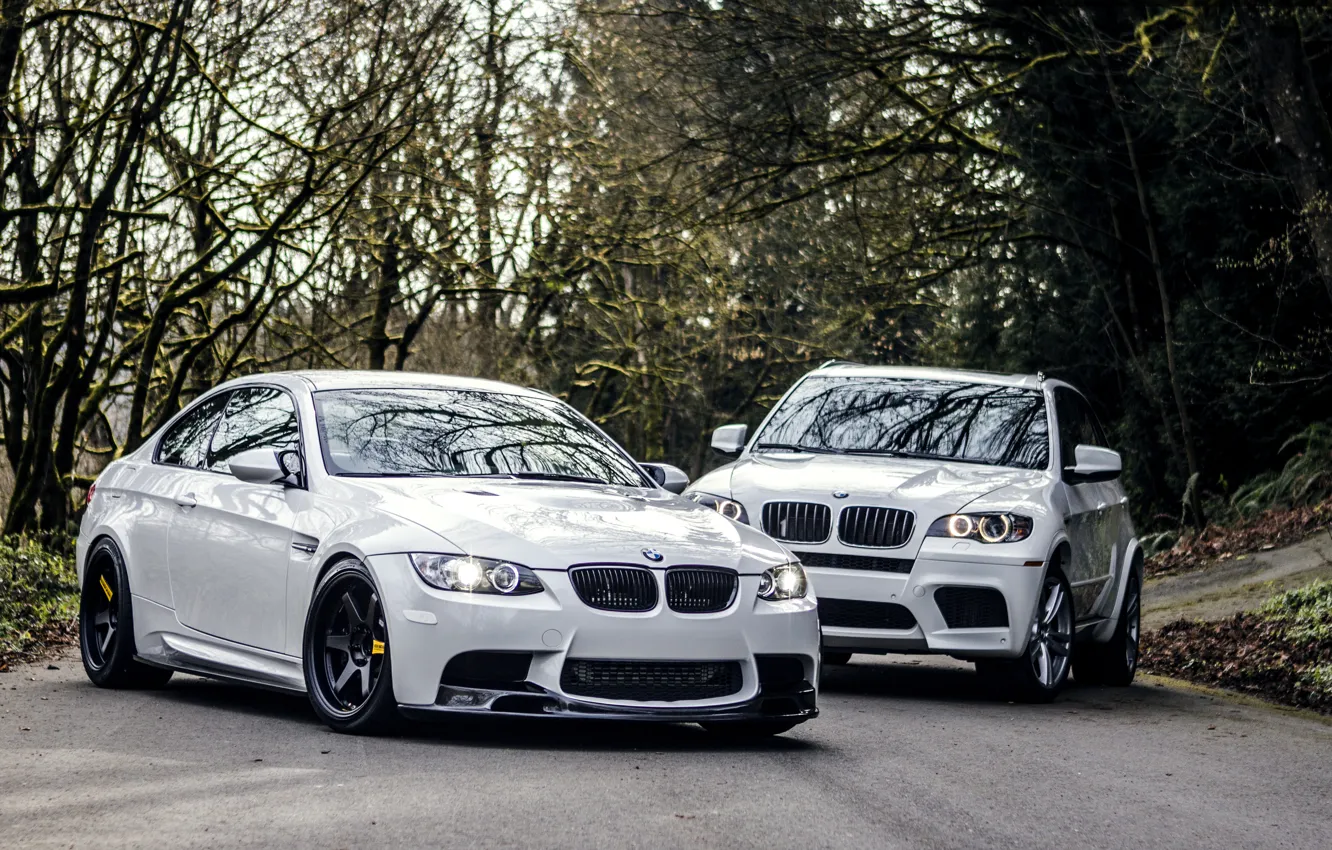 Фото обои Дорога, BMW, БМВ, Фары, Белые, White, E92, X5M
