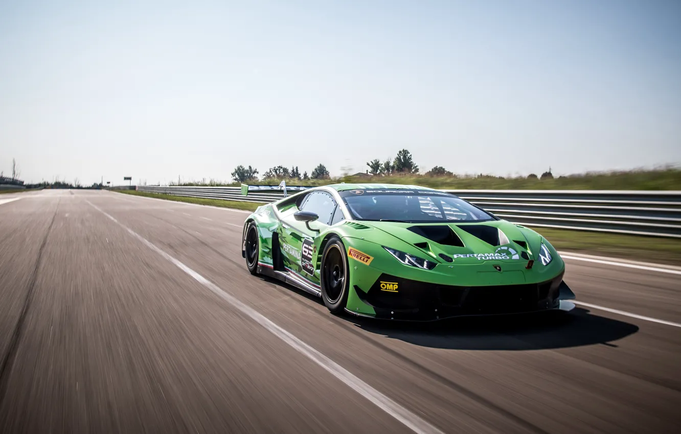 Фото обои скорость, Lamborghini, гоночное авто, GT3, 2018, EVO, Huracan