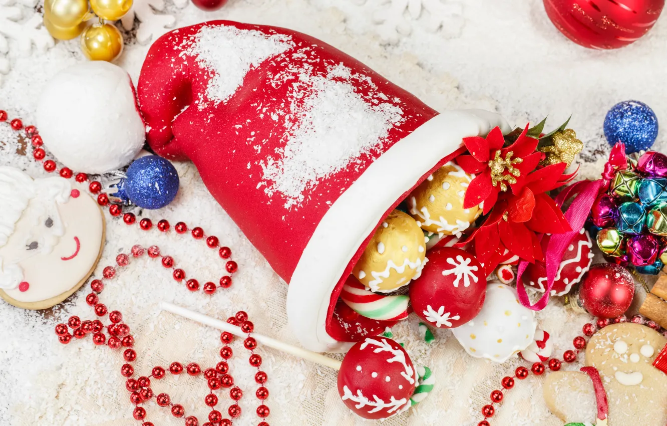 Фото обои снег, украшения, шары, Новый Год, Рождество, Christmas, balls, decoration