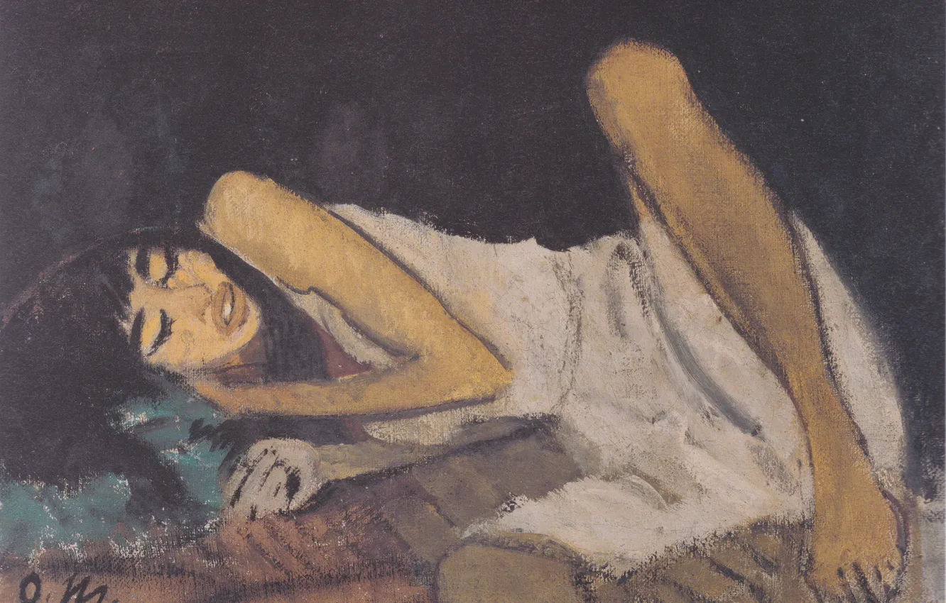 Фото обои девушка, Экспрессионизм, Otto Mueller, ca1914, Liegende