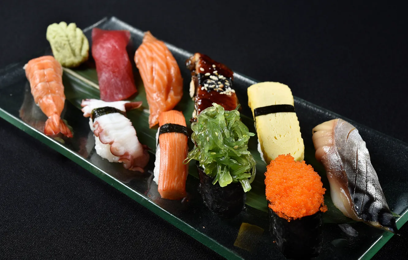Фото обои рыба, икра, sushi, суши, роллы, морепродукты