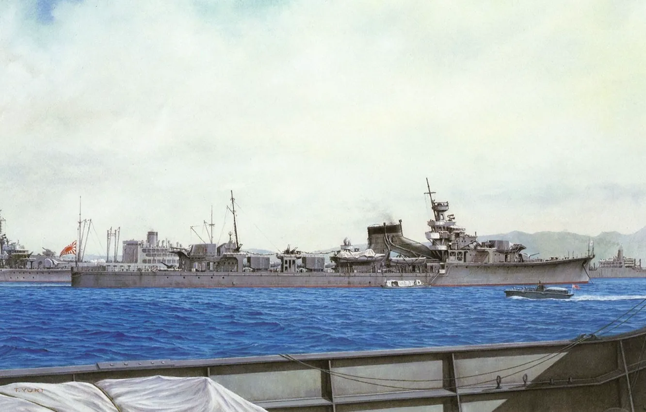 Фото обои корабль, арт, катер, флот, военный, крейсер, японский, cruiser