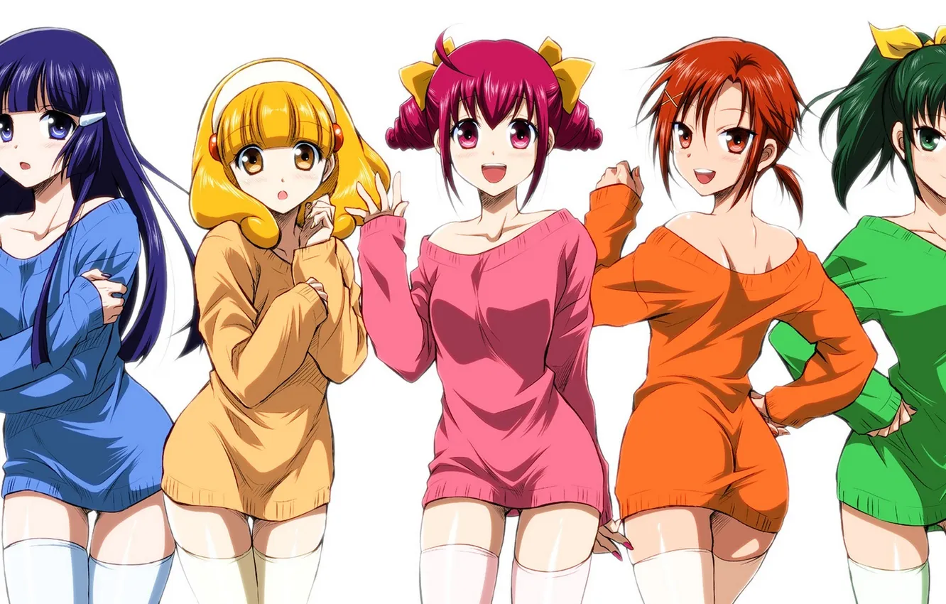 Фото обои улыбка, девушки, аниме, арт, бант, hoshizora miyuki, smile precure!, aoki reika