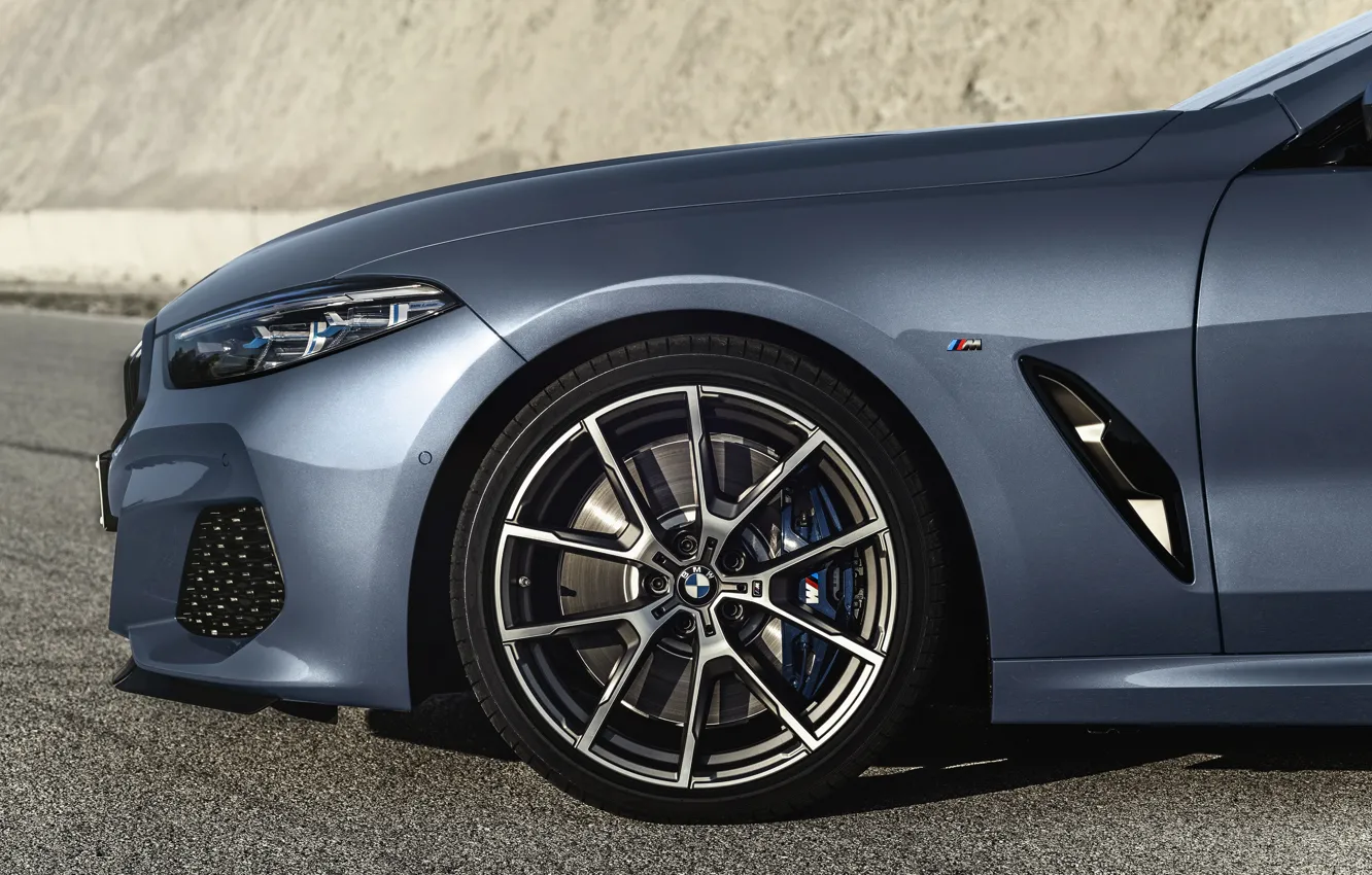 Фото обои купе, колесо, BMW, Coupe, 2018, передняя часть, серо-синий, 8-Series