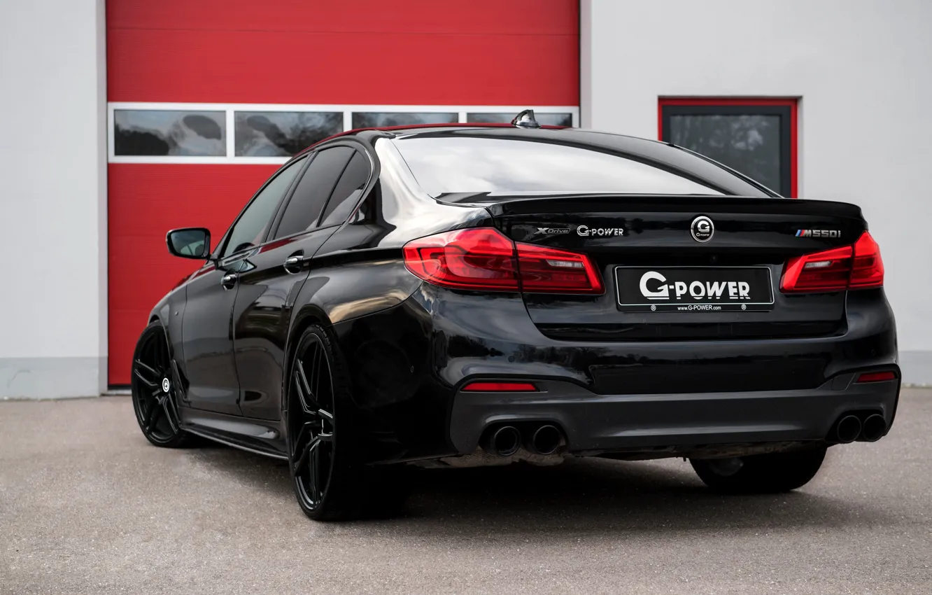 Фото обои чёрный, BMW, седан, вид сзади, G-Power, 2018, 5er, 5-series