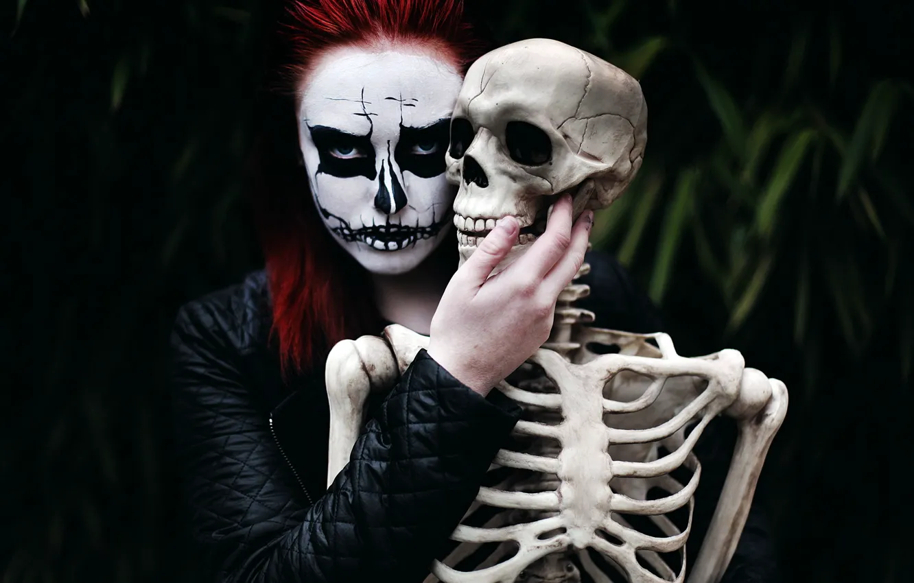 Фото обои девушка, смерть, настроение, скелет