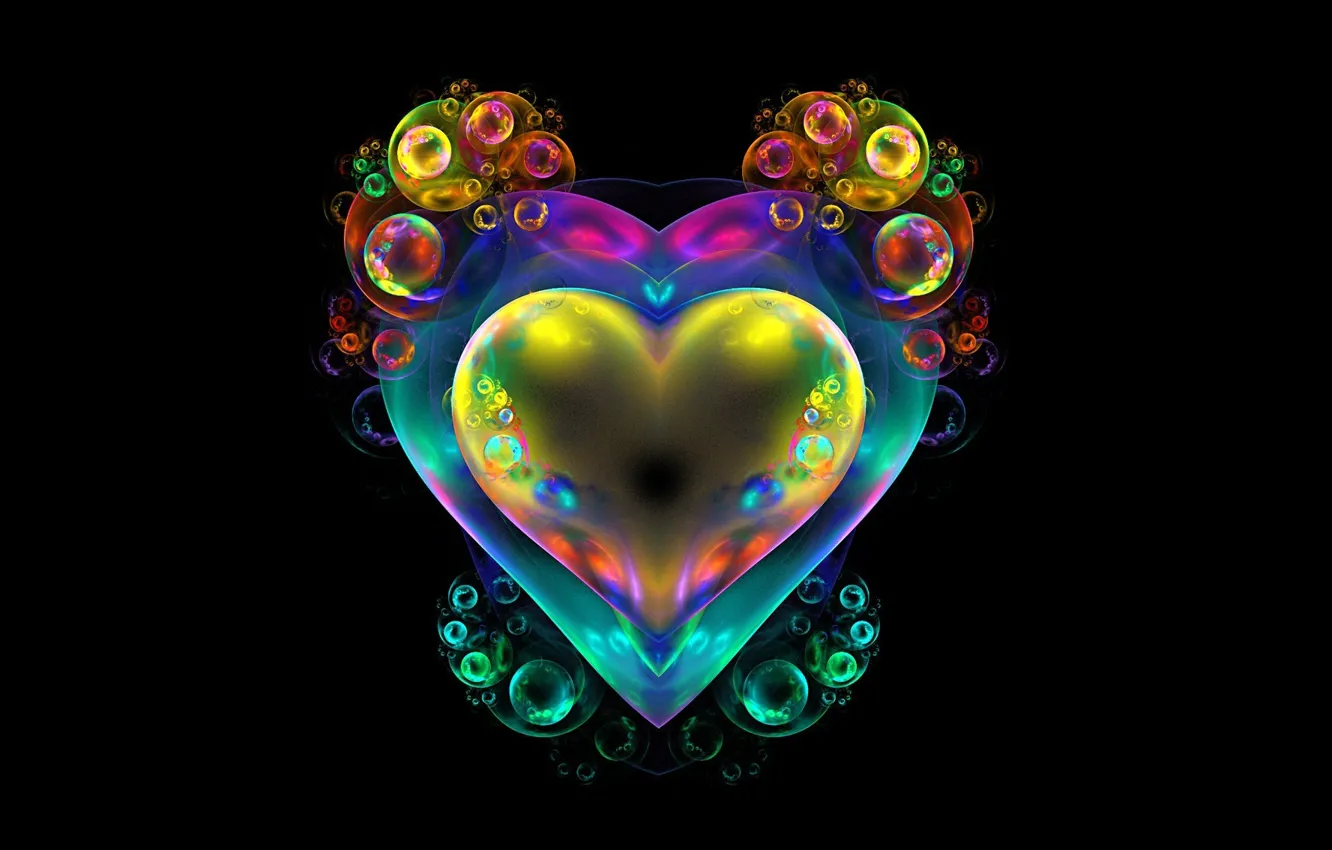 Фото обои пузыри, фон, сердце, фрактал