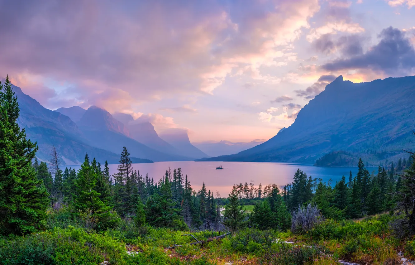 Фото обои пейзаж, горы, озеро, США, Glacier National Park