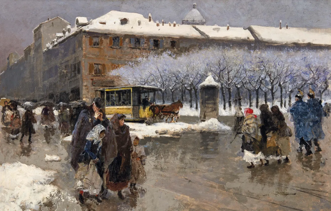 Фото обои итальянский живописец, Italian painter, Milan under the snow, Милан под снегом, Моисей Бьянки, Oil on …