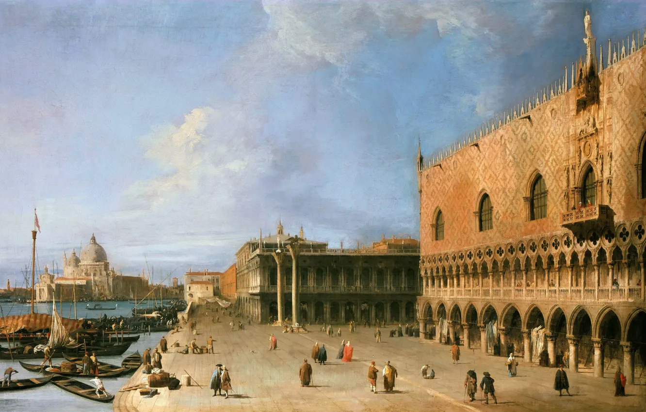 Фото обои картина, городской пейзаж, Каналетто, Моло у Дворца Дожей в Венеции, Giovanni Antonio Canal