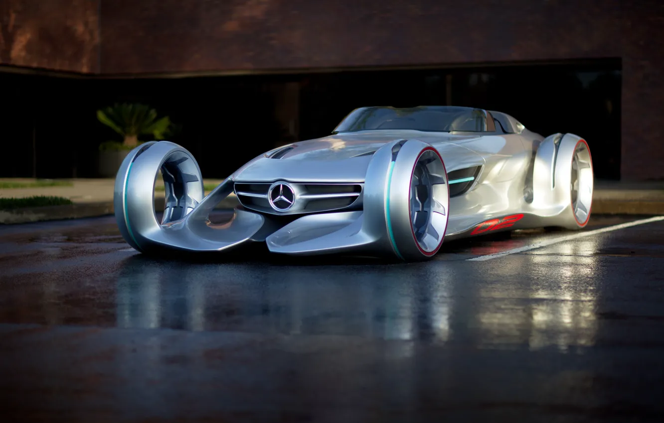 Фото обои Concept, Mercedes-Benz, Silver Arrow, front view, Mercedes-Benz Silver Lightning