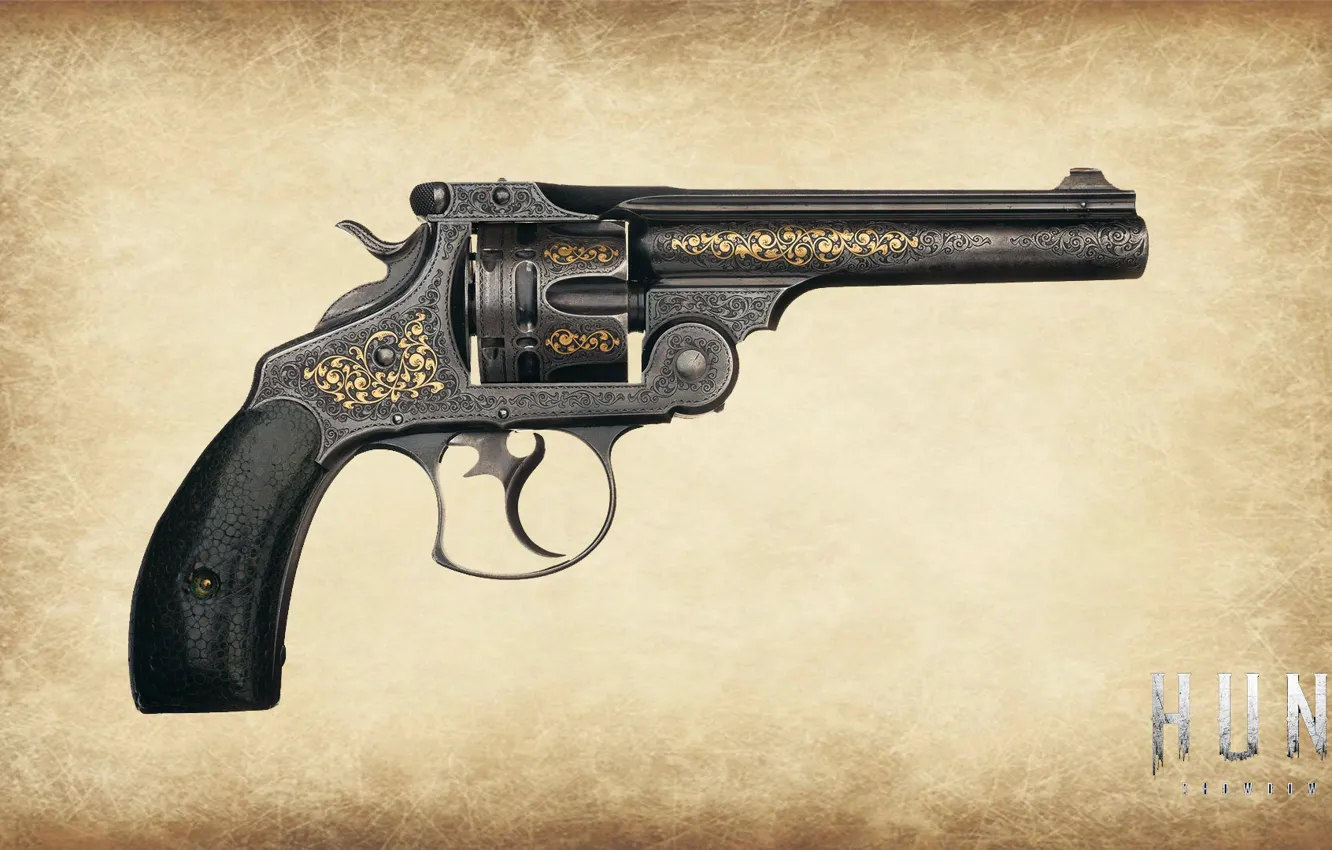 Фото обои черный, револьвер, гравировка, Smit & Wesson