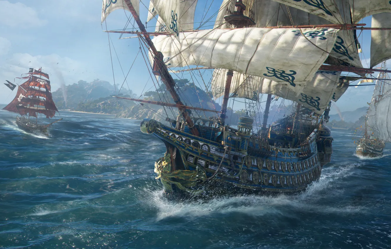 Фото обои море, игра, корабль, остров, game, screenshot, Череп и кости, Skull & Bones