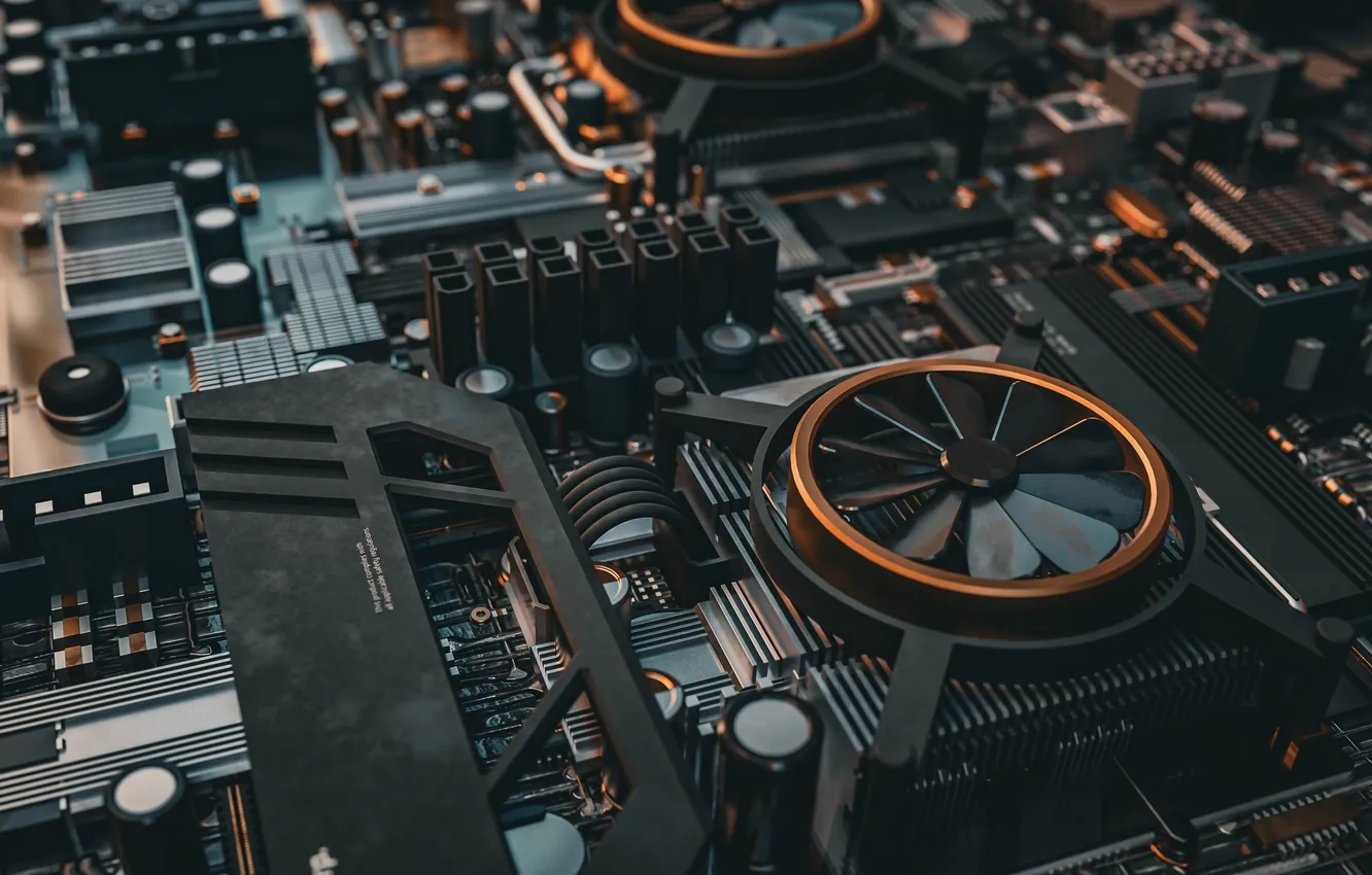 Фото обои cooper, tech, motherboard, cooler, dark tint