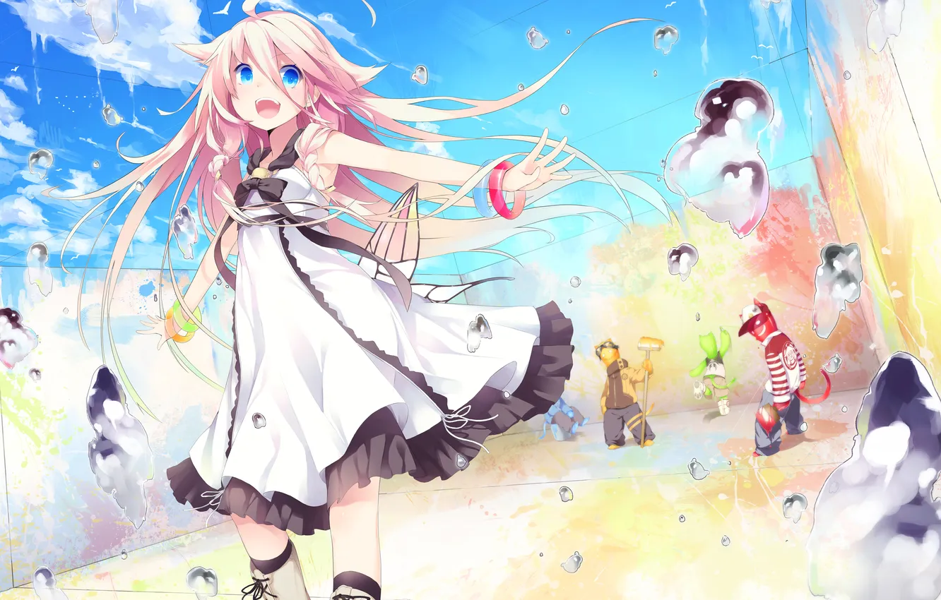 Фото обои вода, девушка, радость, vocaloid, жест, вокалоид, art, itsuwa
