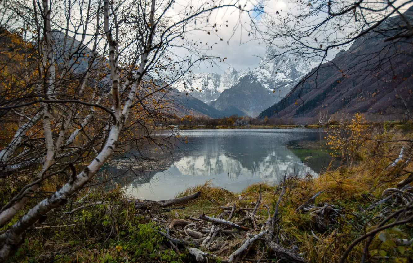 Фото обои осень, пейзаж, горы, природа, озеро, Домбай, КЧР, Туманлы-Кёль