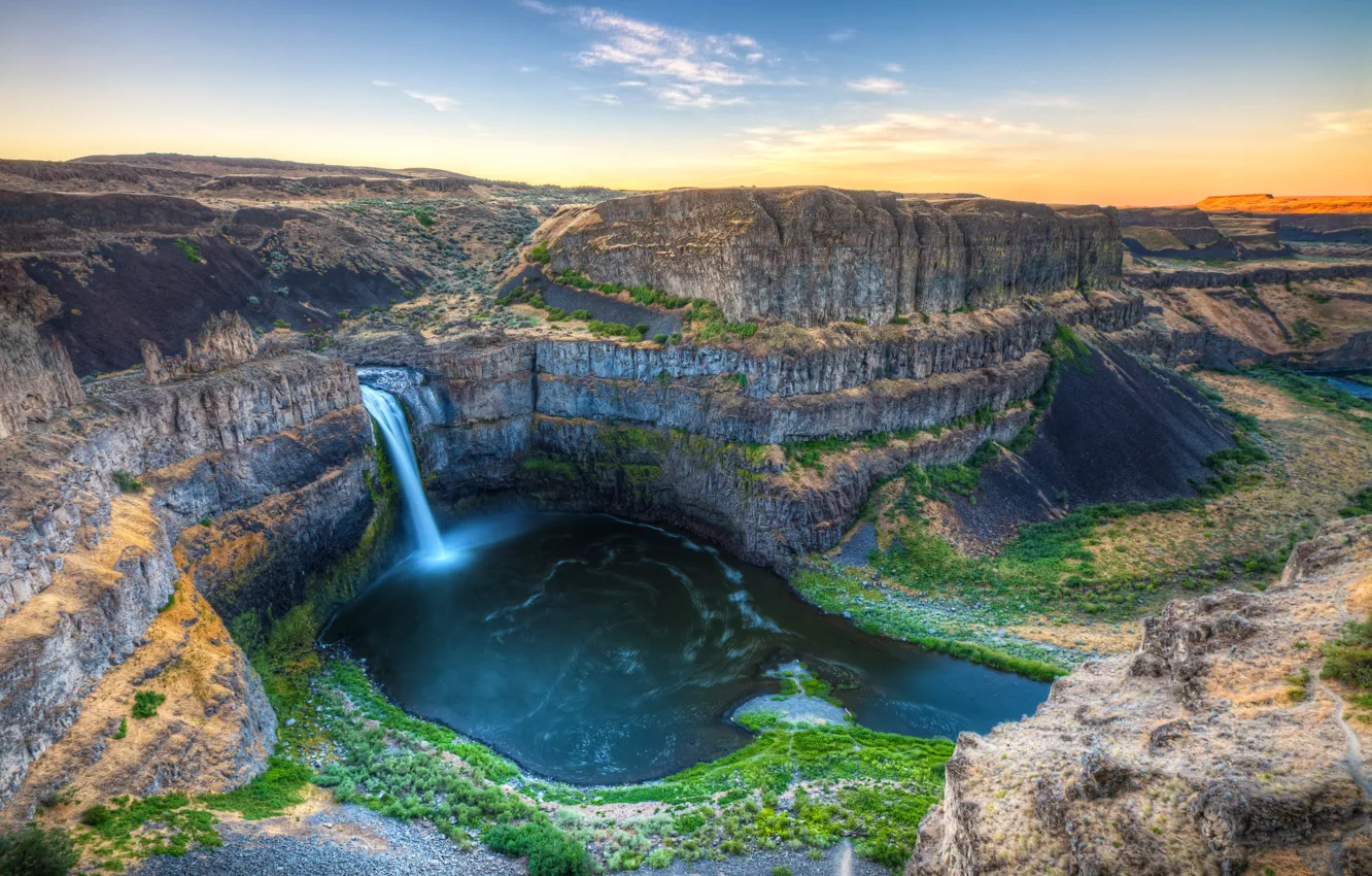 Фото обои пейзаж, река, скалы, вид, водопад, каньон, Вашингтон, USA