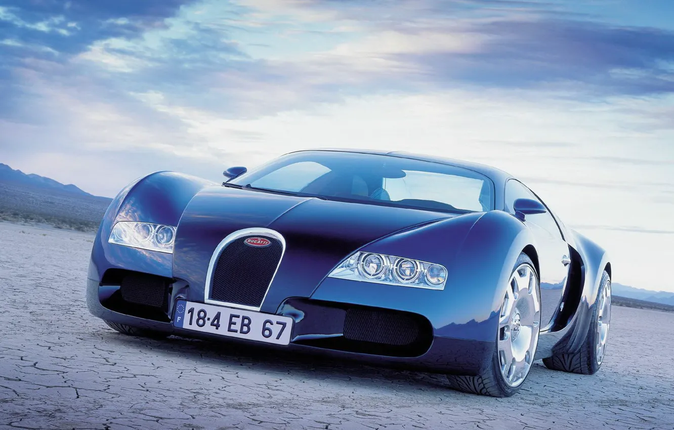 Фото обои синий, пустыня, Авто, Bugatti