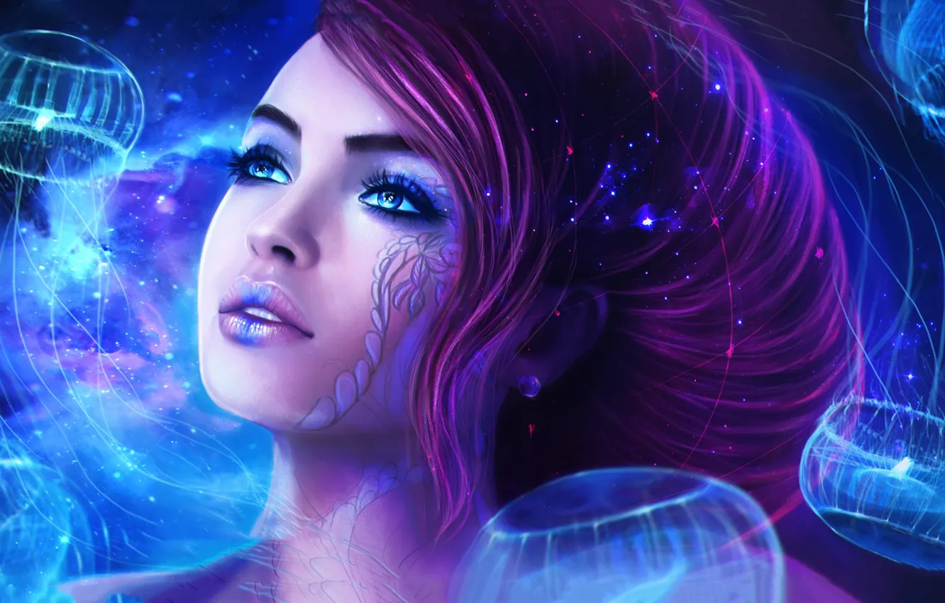 Фото обои взгляд, девушка, медузы