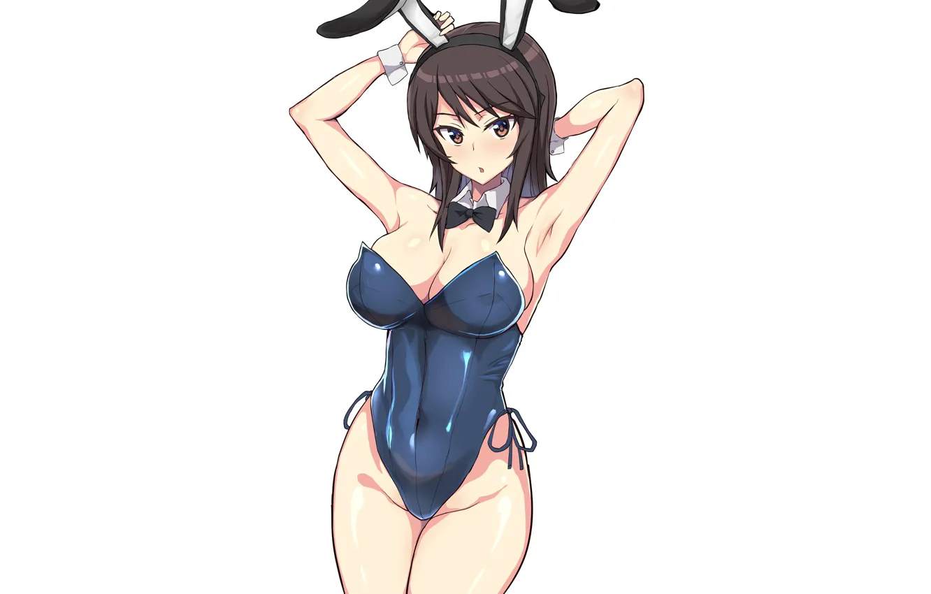 Фото обои girl, sexy, cleavage, long hair, brown hair, brown eyes, boobs, anime