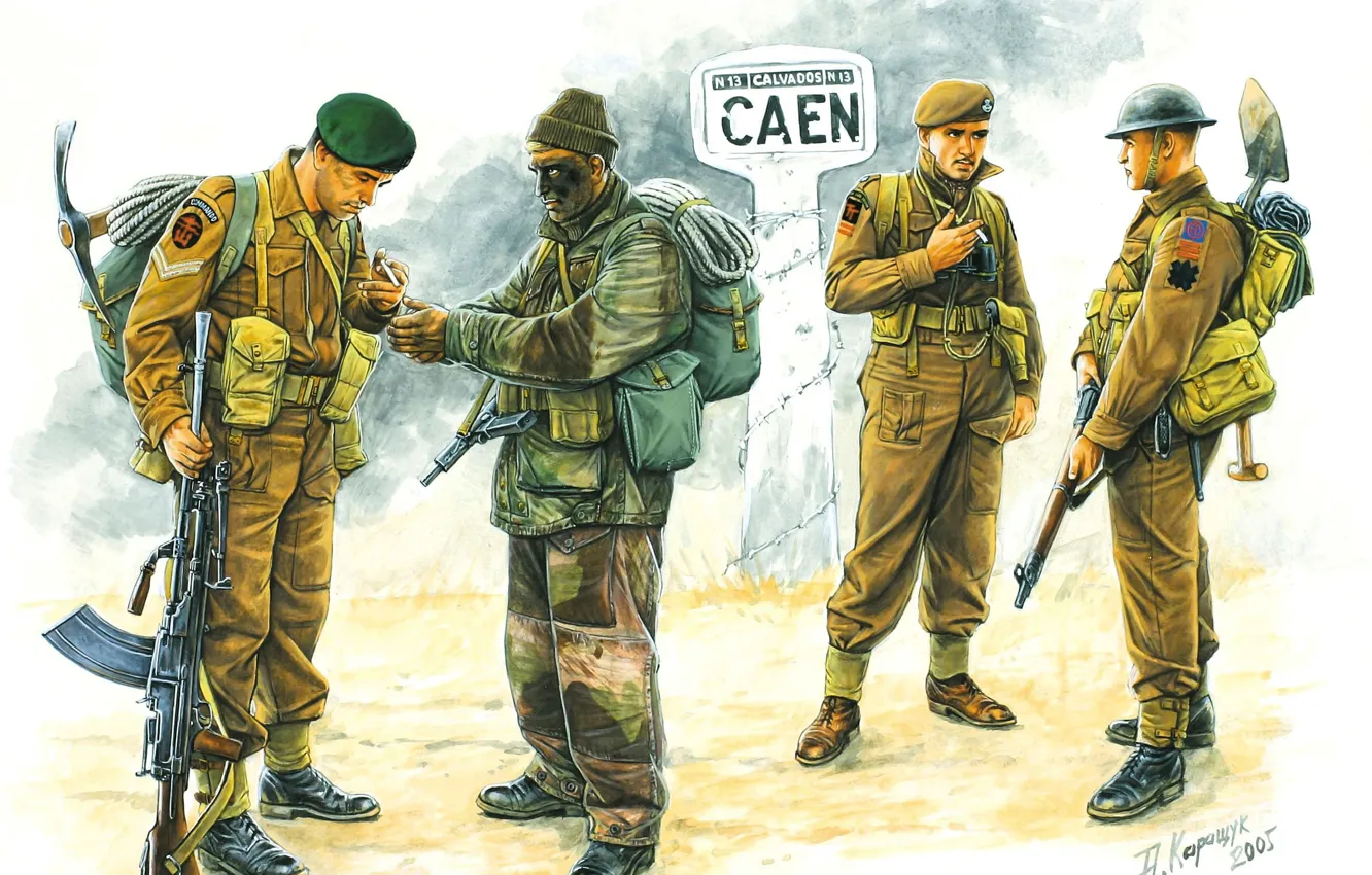 Фото обои арт, солдаты, парашютисты, британские, WW2., Канны