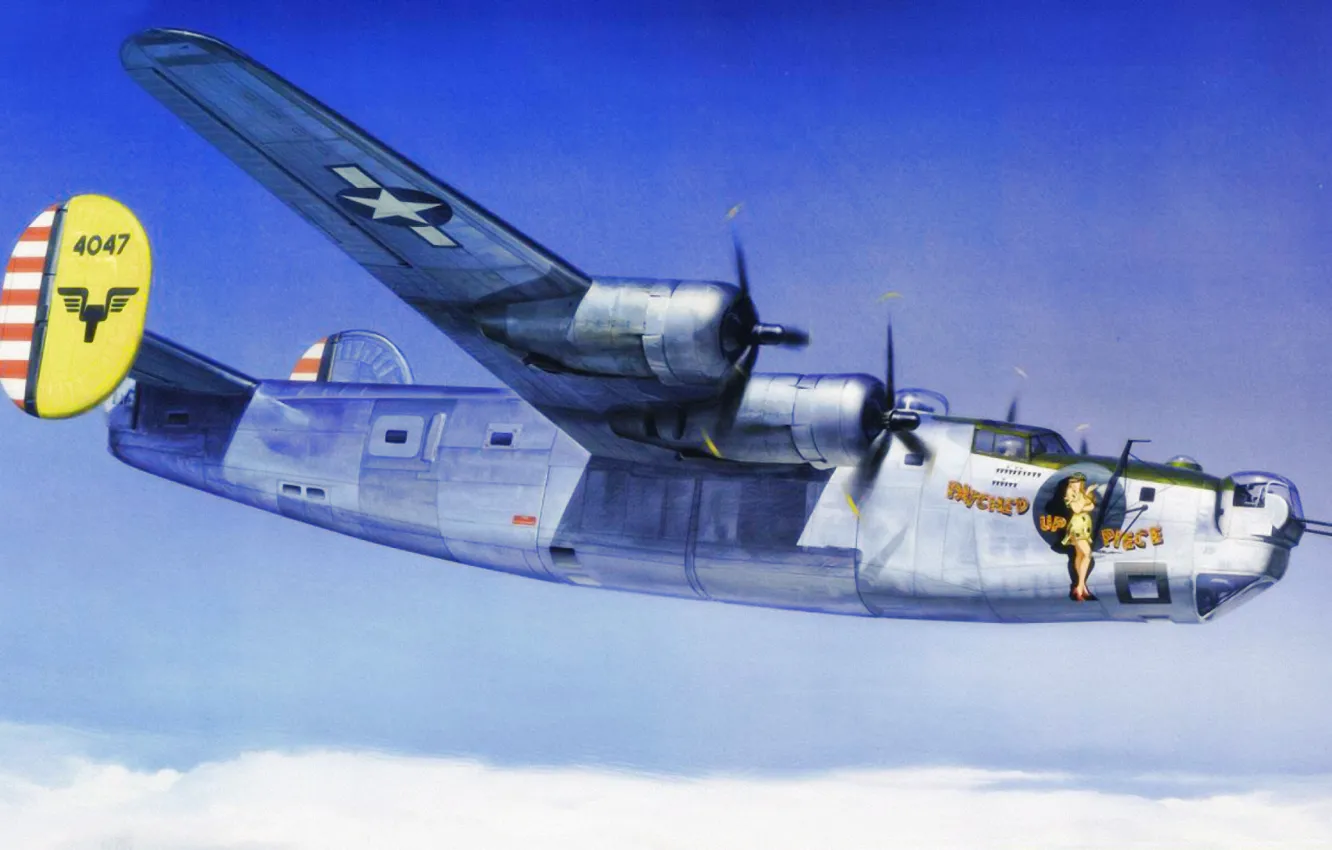 Фото обои bomber, war, art, airplane, painting, aviation, ww2, B-24 Liberator