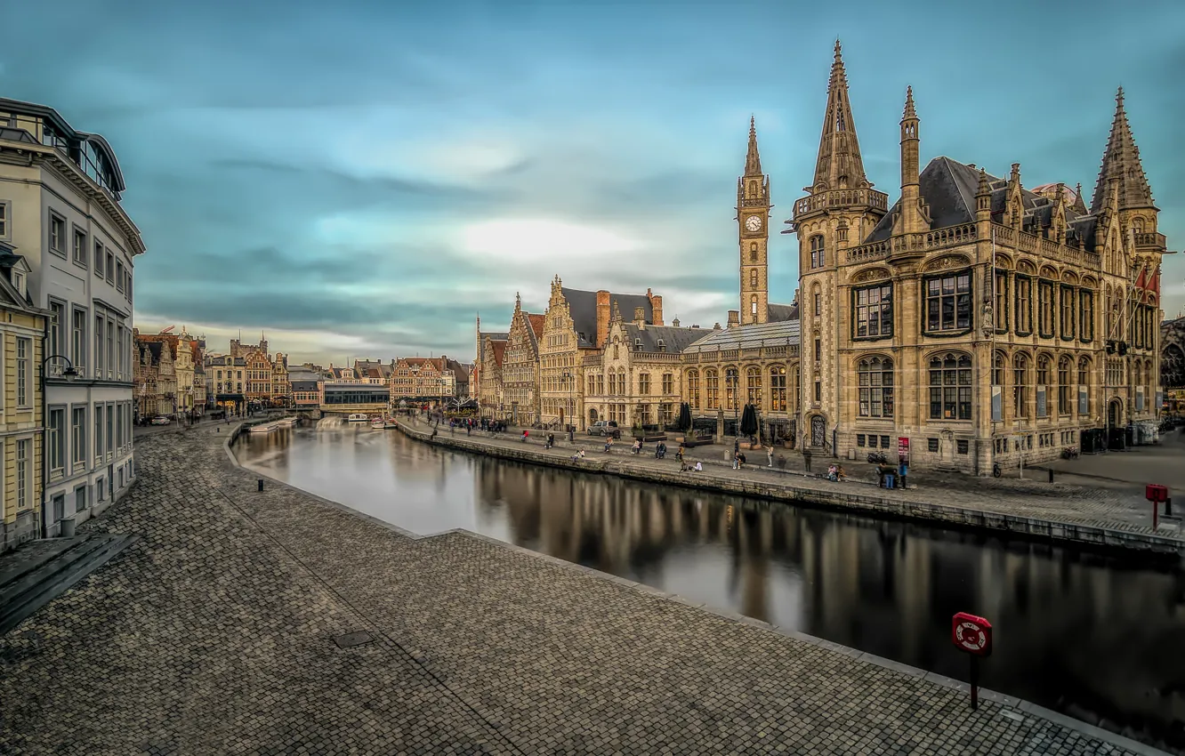 Фото обои канал, Бельгия, архитектура, Гент