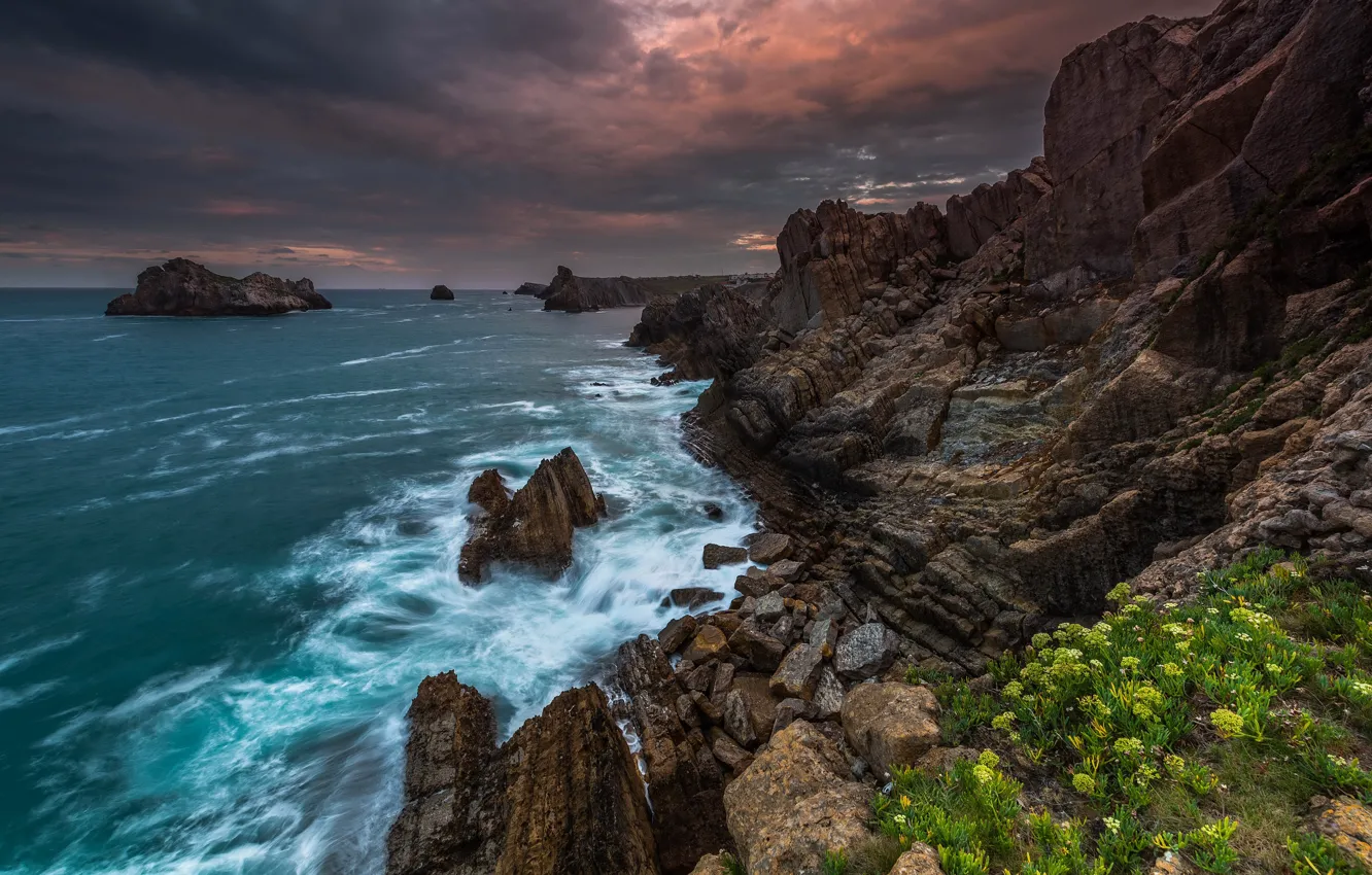 Фото обои sky, sea, seascape, rocks, shore