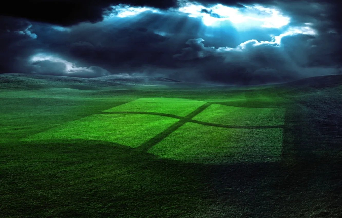 Фото обои green, light, windows, grass, sky, blue