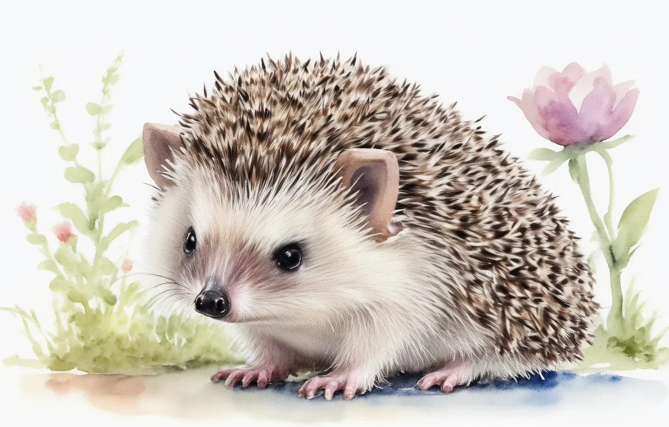 Фото обои иголки, животное, рисунок, акварель, милый, ежик, animal, cute