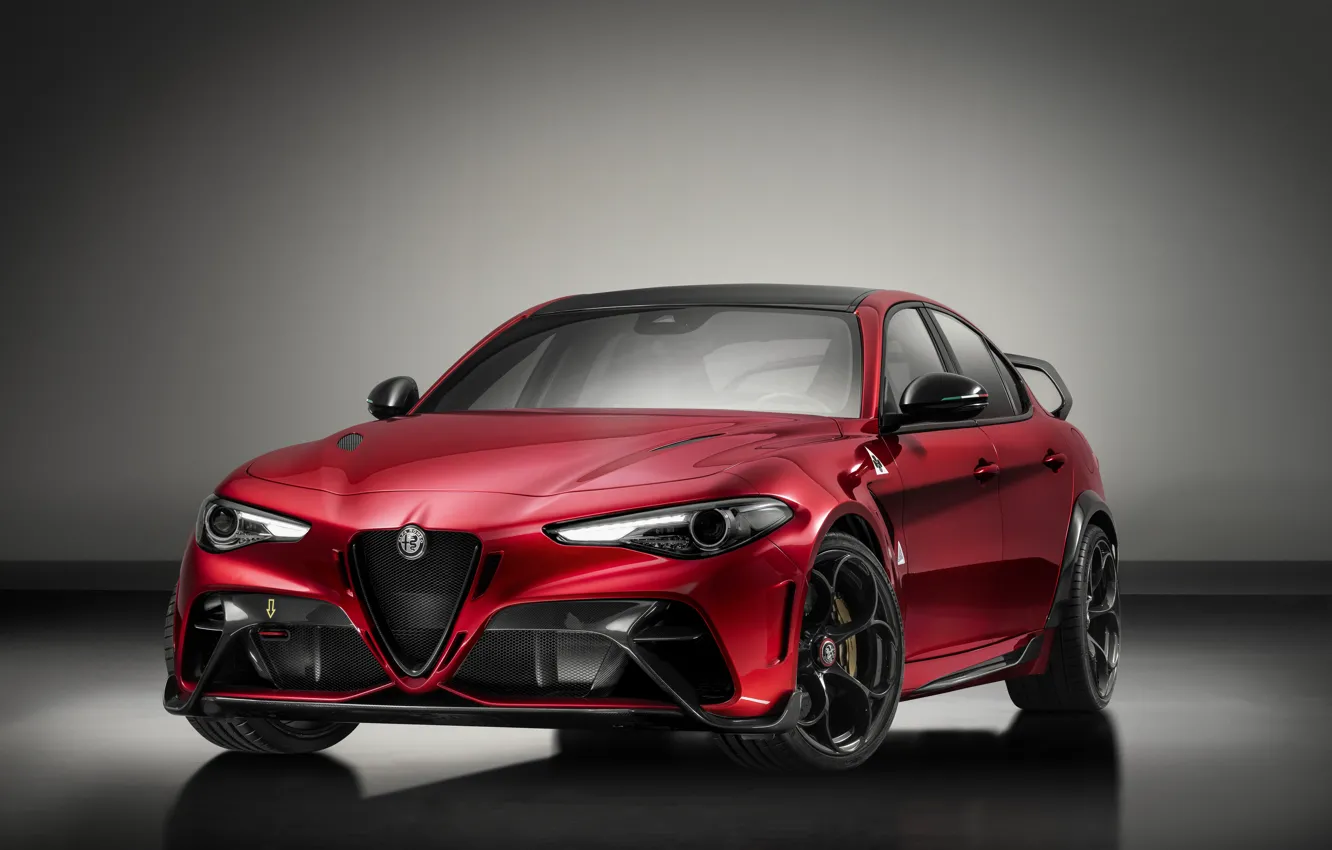 Фото обои серый, фон, Alfa Romeo, Giulia, GTAm, 2020