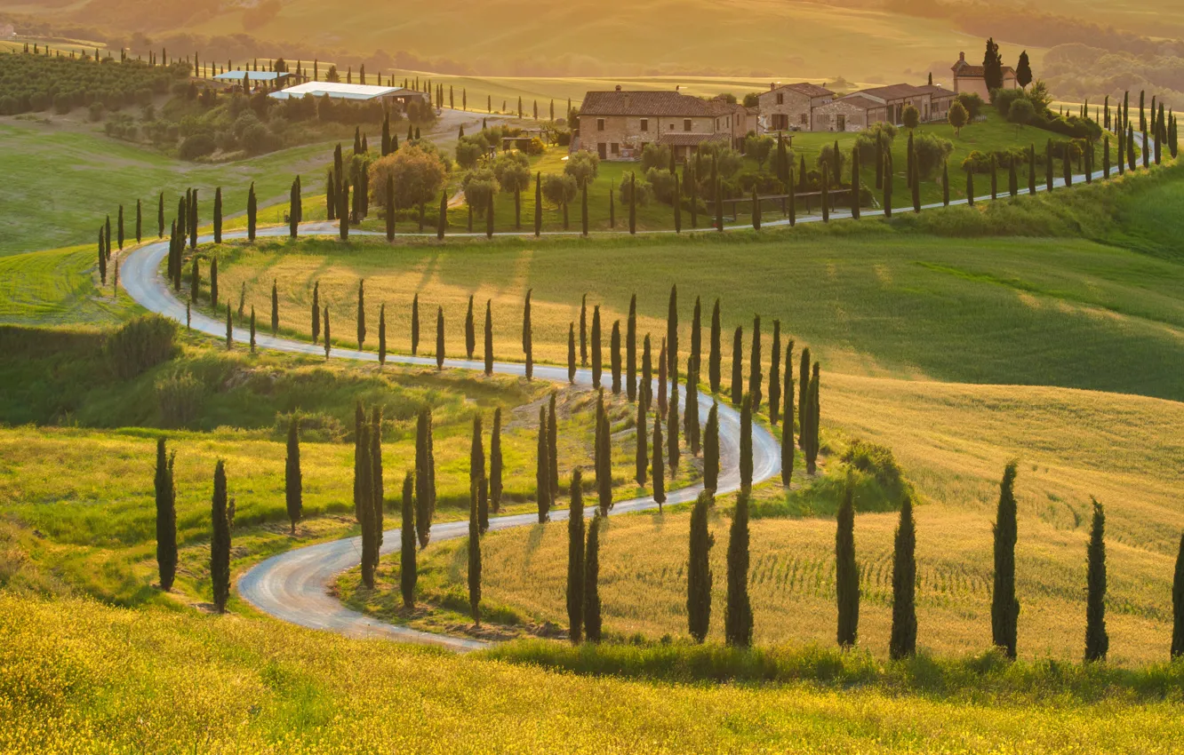 Фото обои дорога, пейзаж, дом, Италия, house, road, landscape, Italy