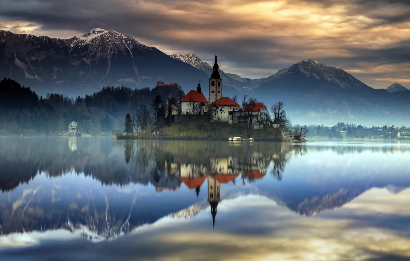 Фото обои lake, castle, Slovenia, Bled