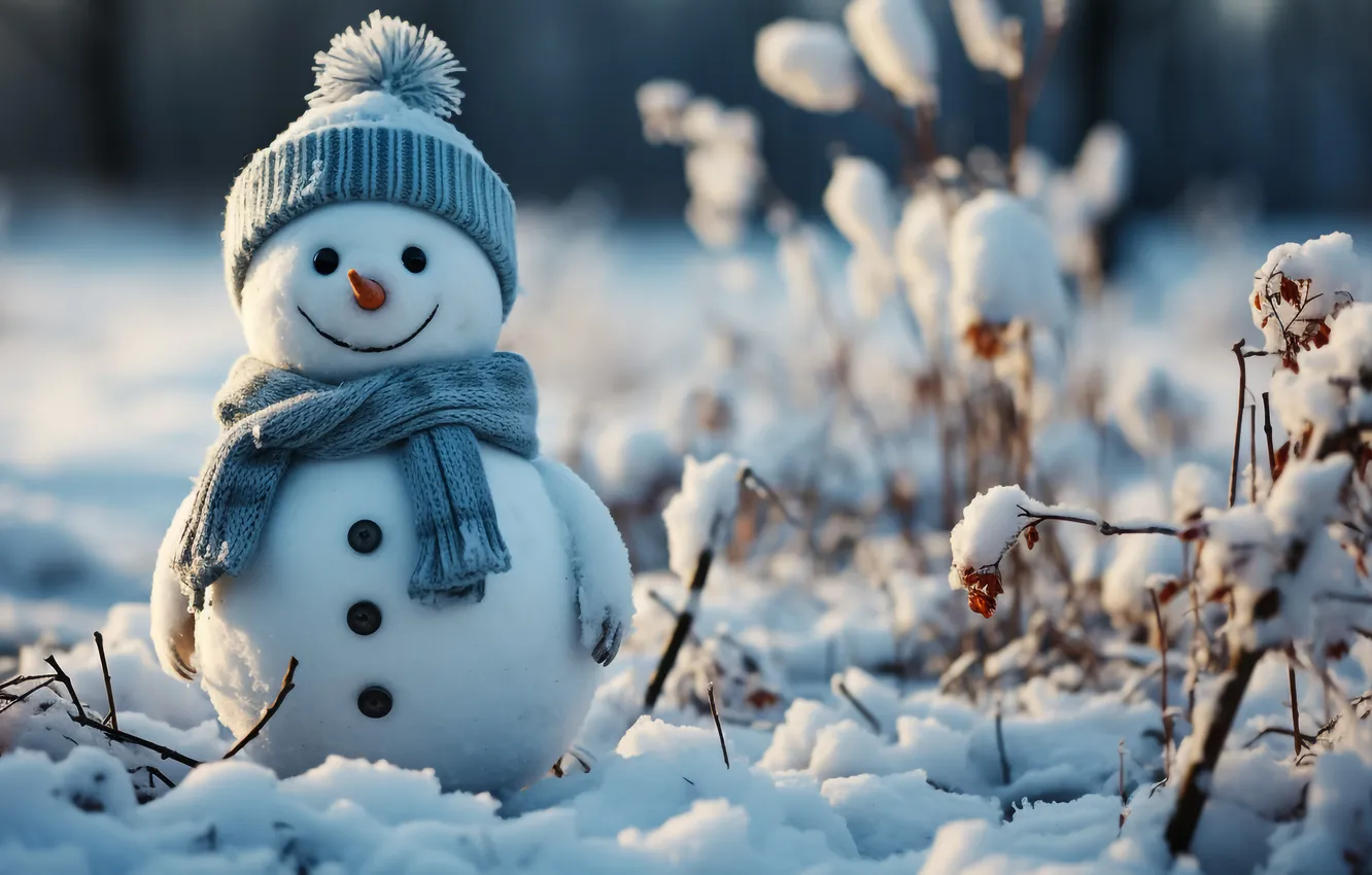 Фото обои зима, снег, Рождество, Новый год, снеговик, Christmas, winter, snow