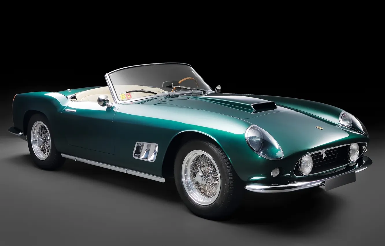 Фото обои Феррари, 1960, Калифорния, зелёный, Ferrari, полумрак, классика, Spyder