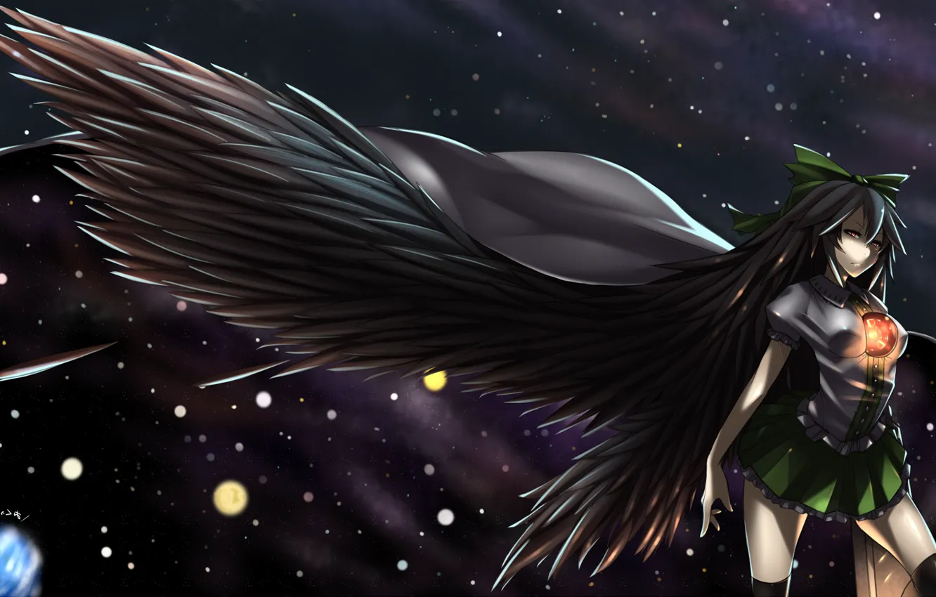 Фото обои крылья, ангел, reiuji utsuho, touhou