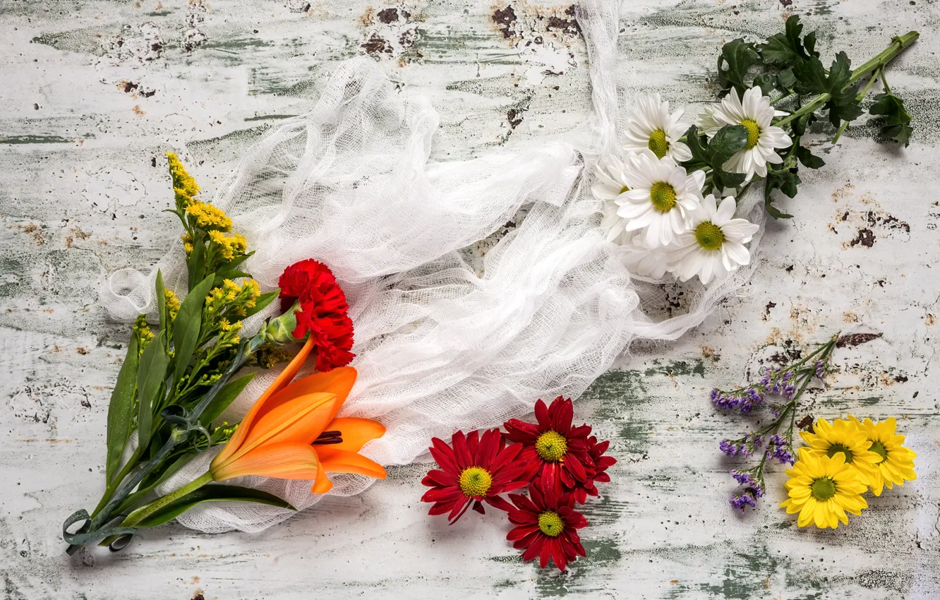 Фото обои цветы, colorful, wood, flowers, composition, floral