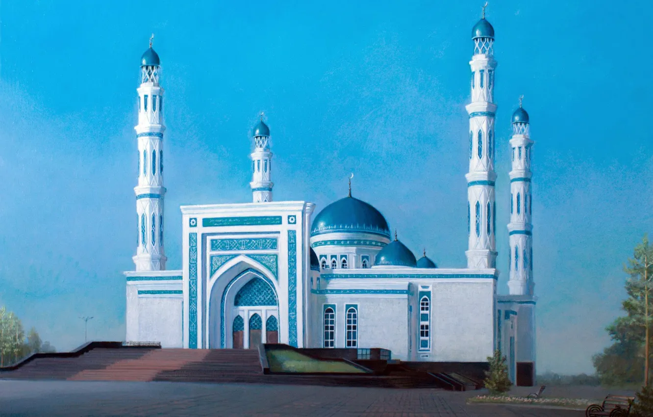 Фото обои пейзаж, Айбек Бегалин, 2013г, Мечеть в Караганде