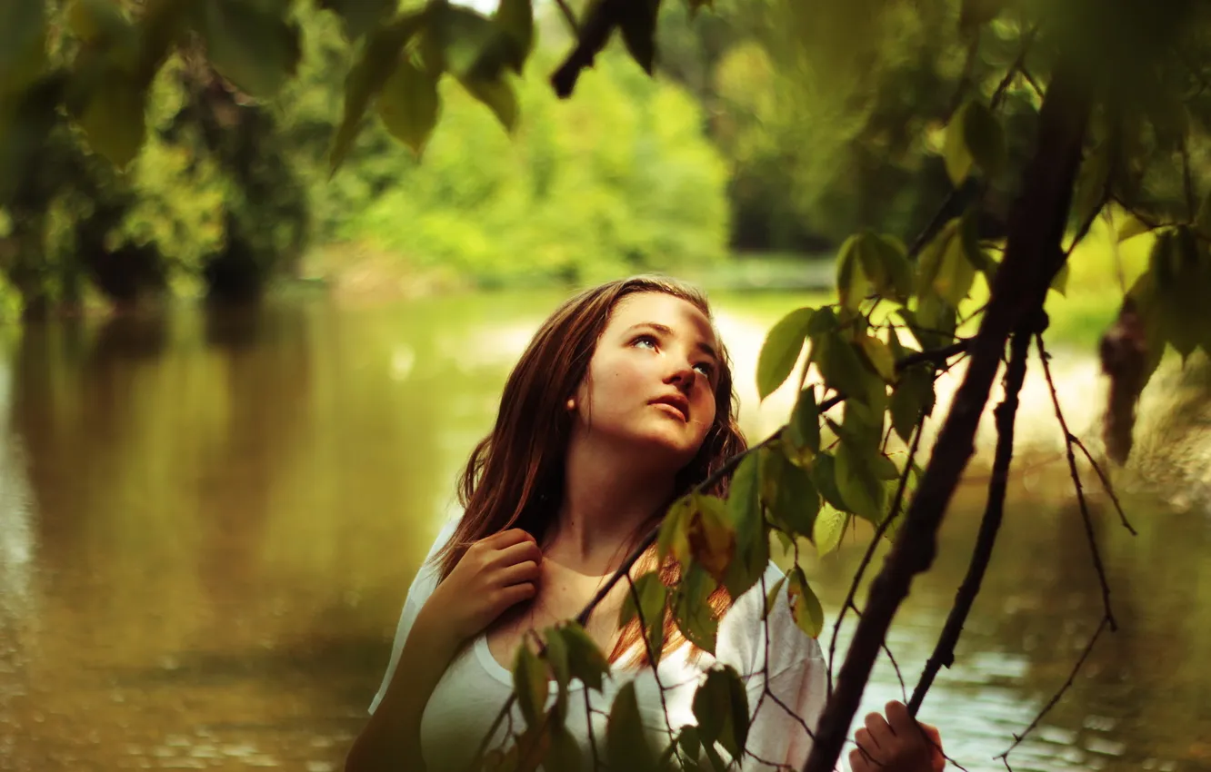 Фото обои девушка, природа, река
