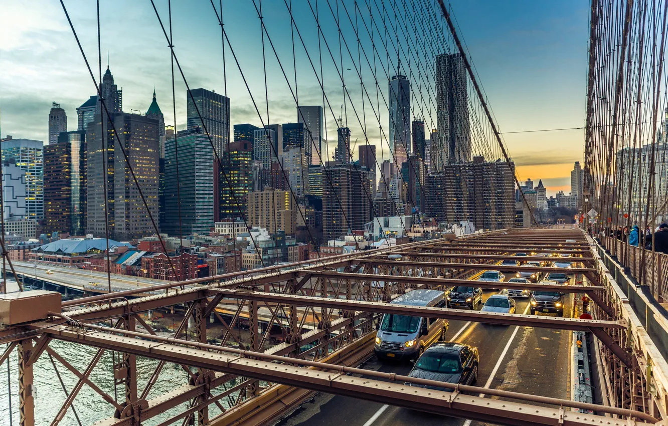 Фото обои США, Бруклинский мост, Манхэттен, Brooklyn Bridge