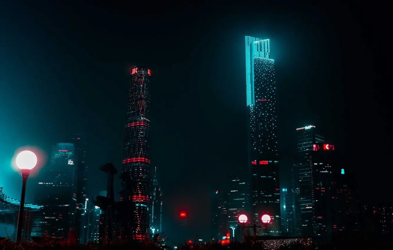 Фото обои city, light, night, skyscrapers