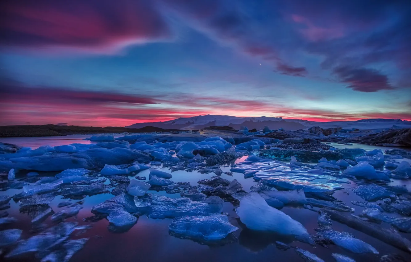Фото обои Landscape, Water, Sunset, Ice, Cold