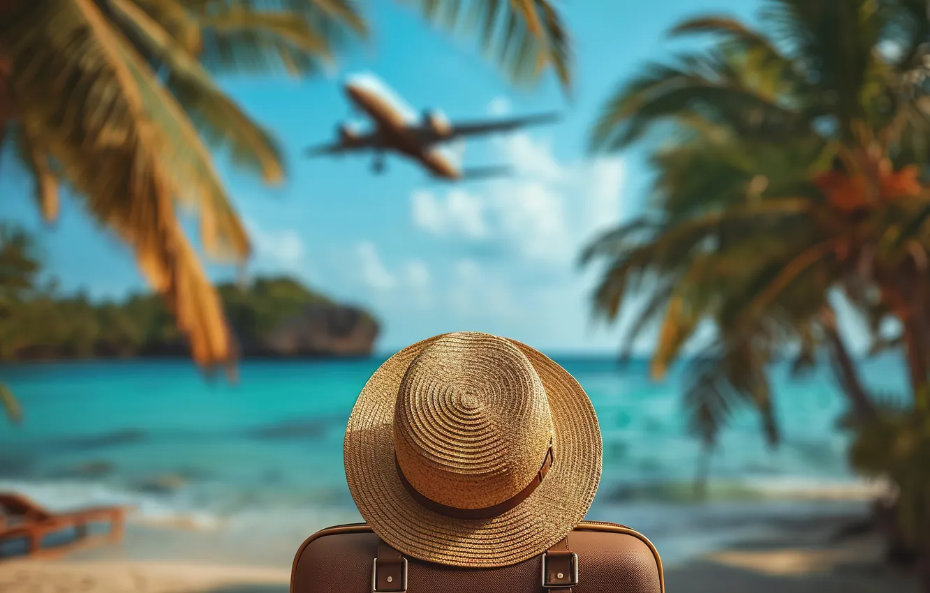 Фото обои море, пляж, лето, отдых, чемодан, summer, holidays, курорт