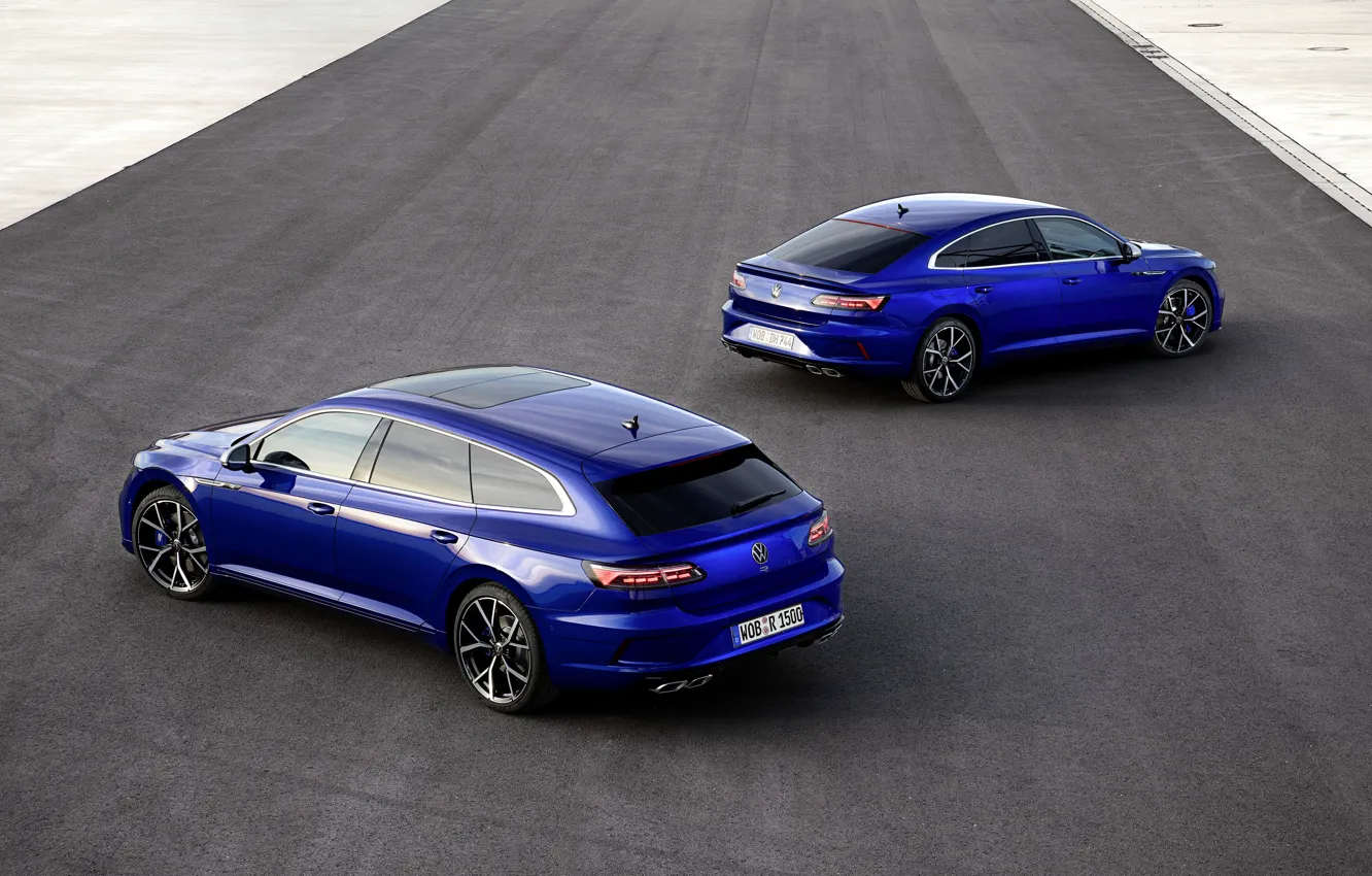 Фото обои асфальт, Volkswagen, синие, универсал, Shooting Brake, лифтбэк, 2020, Arteon