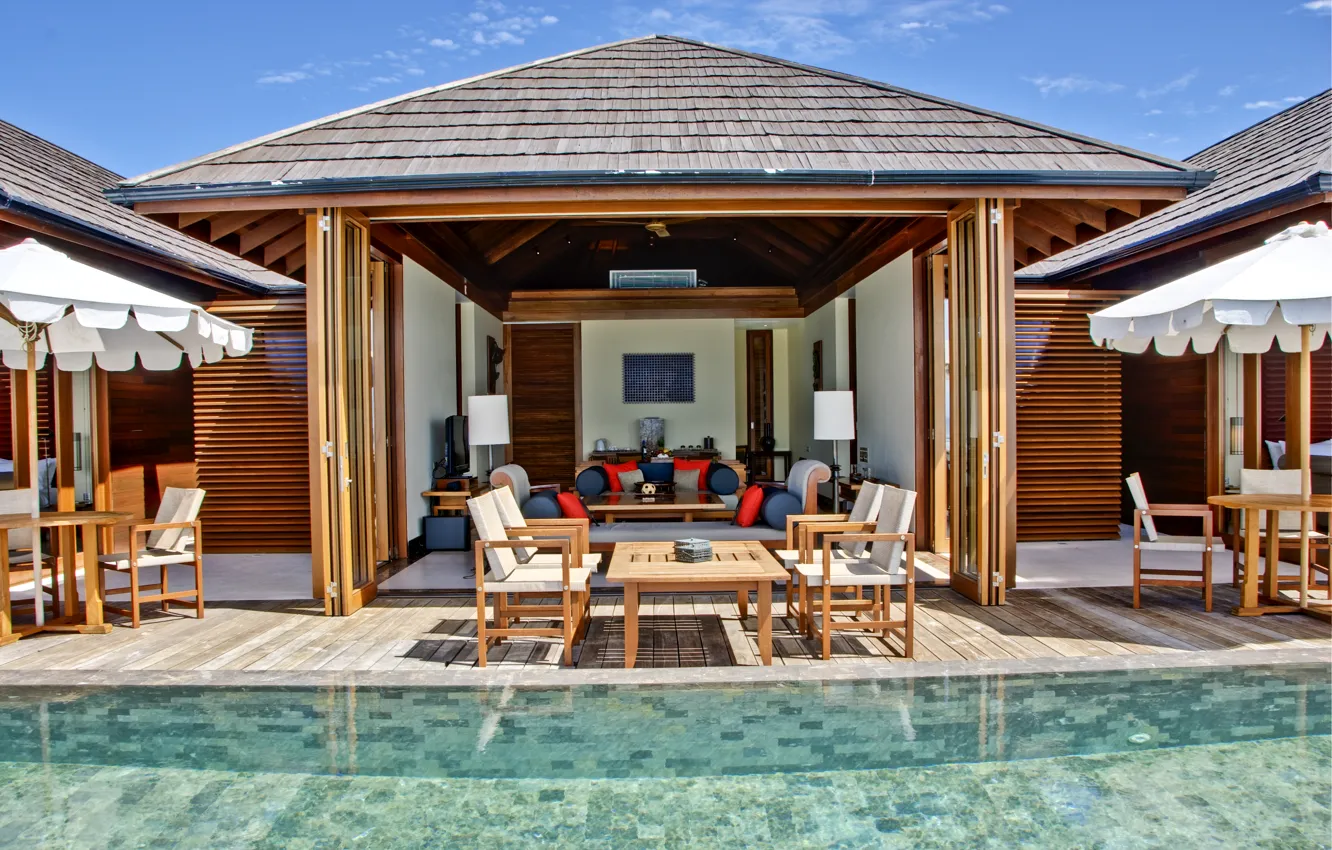 Фото обои pool, bungalow, water villa, ocean suite