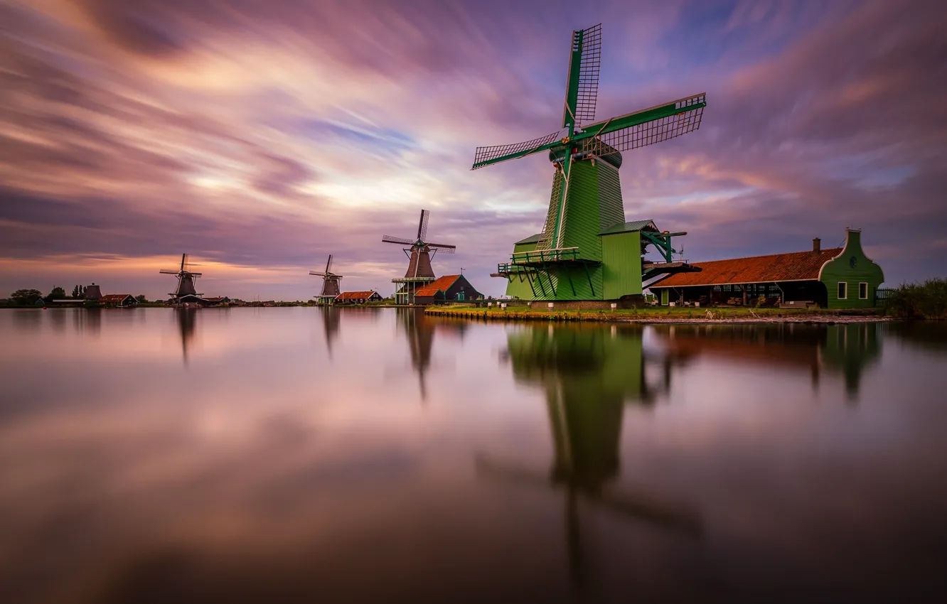 Фото обои reflection, windmill, Netherlands