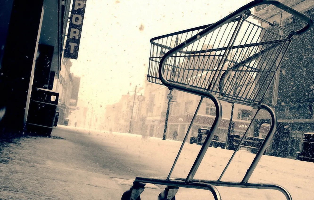 Фото обои зима, Снег, коляска