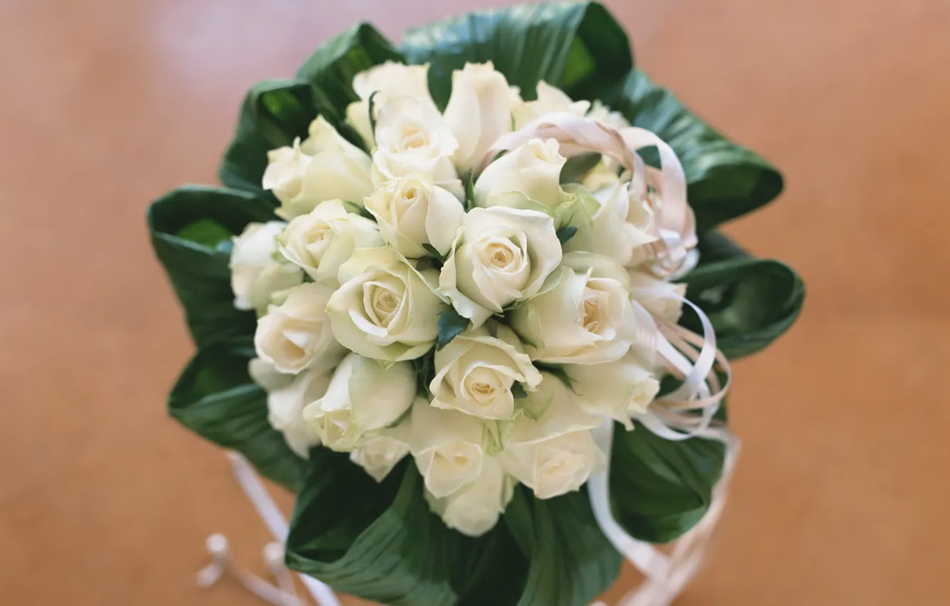 Фото обои цветы, розы, букет, белые, свадебный